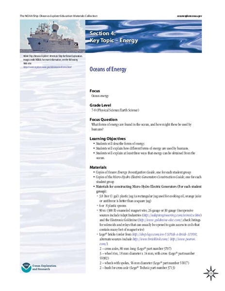 Oceans of Energy Lesson Plan