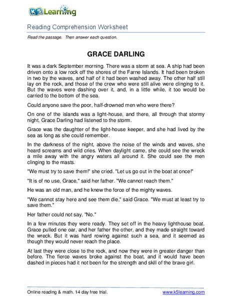 Grace Darling Worksheet
