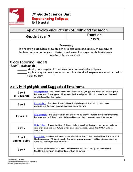 Experiencing Eclipses Unit Plan