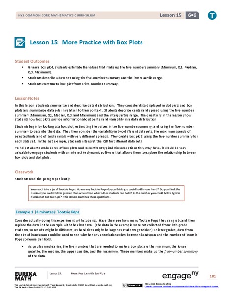 More Practice with Box Plots Lesson Plan