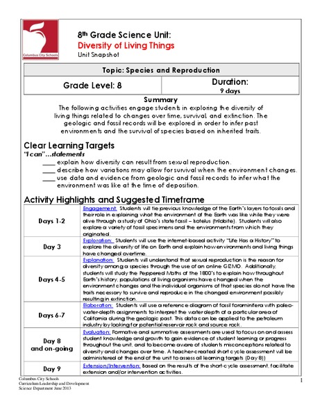 Diversity of Living Things Unit Plan