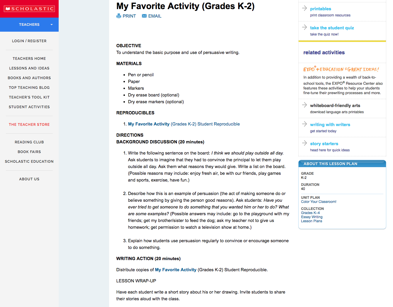 My Favorite Activity (Grades K-2) Lesson Plan
