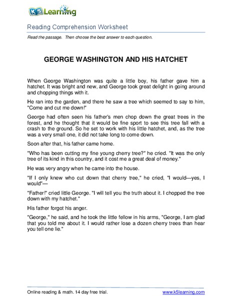 George Washington and His Hatchet Worksheet