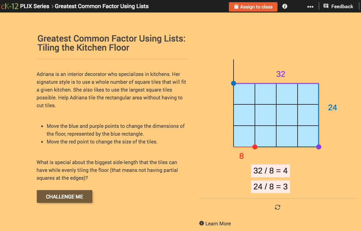 Greatest Common Factor Using Lists: Tiling the Kitchen Floor Interactive