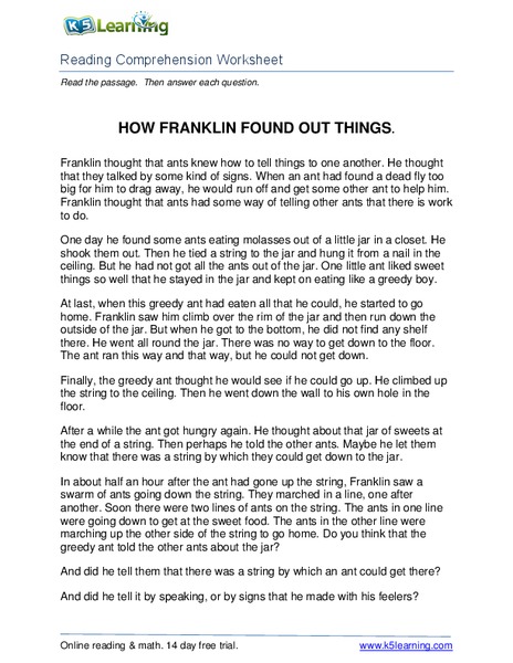 How Franklin Found Out Things Worksheet