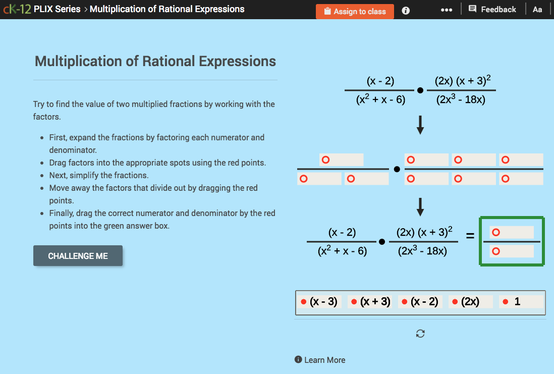 Multiplication of Rational Expressions Interactive