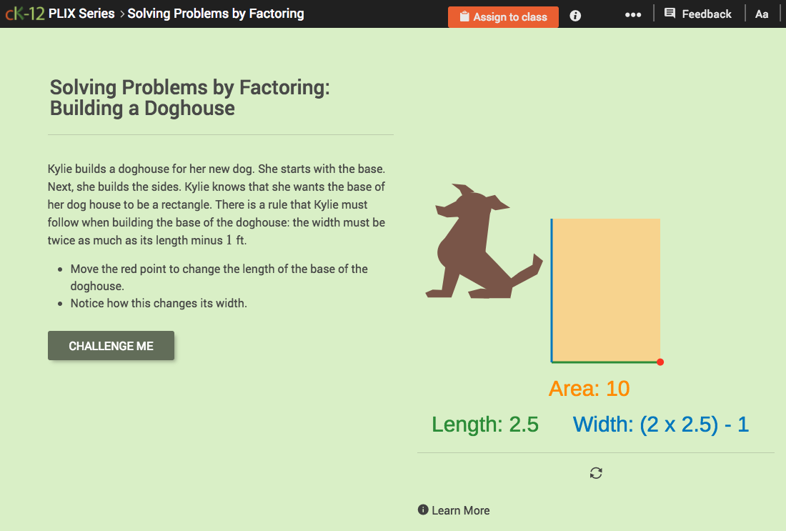 Solving Problems by Factoring: Building a Doghouse Interactive