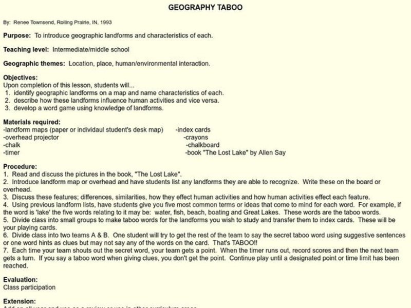 Geography Taboo Lesson Plan