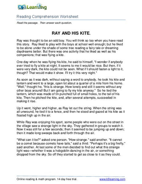 Ray and His Kite Worksheet