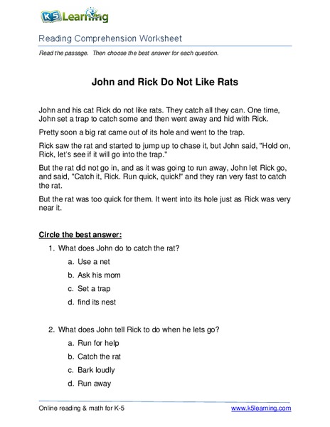 John and Rick Do Not Like Rats Worksheet