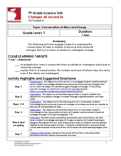 Changes All Around Us Unit Plan