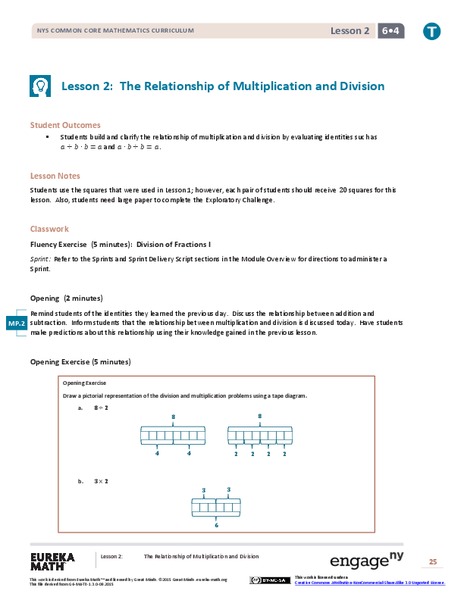 The Relationship of Multiplication and Division Lesson Plan