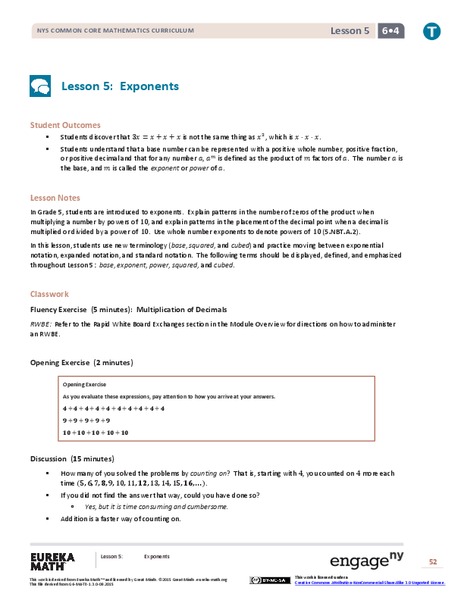 Exponents Lesson Plan