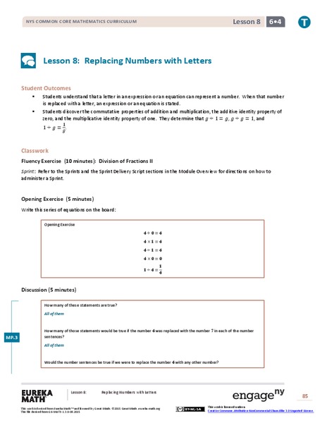 Replacing Letters with Numbers II Lesson Plan
