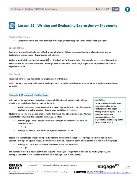 Writing and Evaluating Expressions—Exponents Lesson Plan