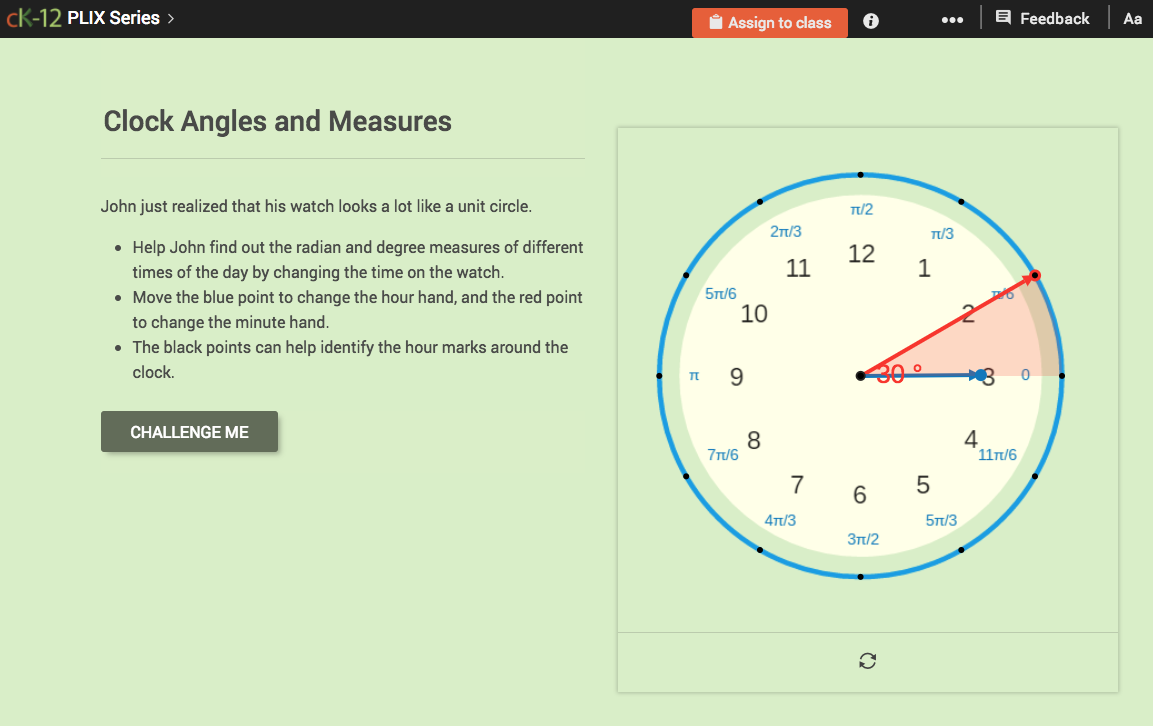Conversion between Degrees and Radians: Clock Angles and Measures Interactive