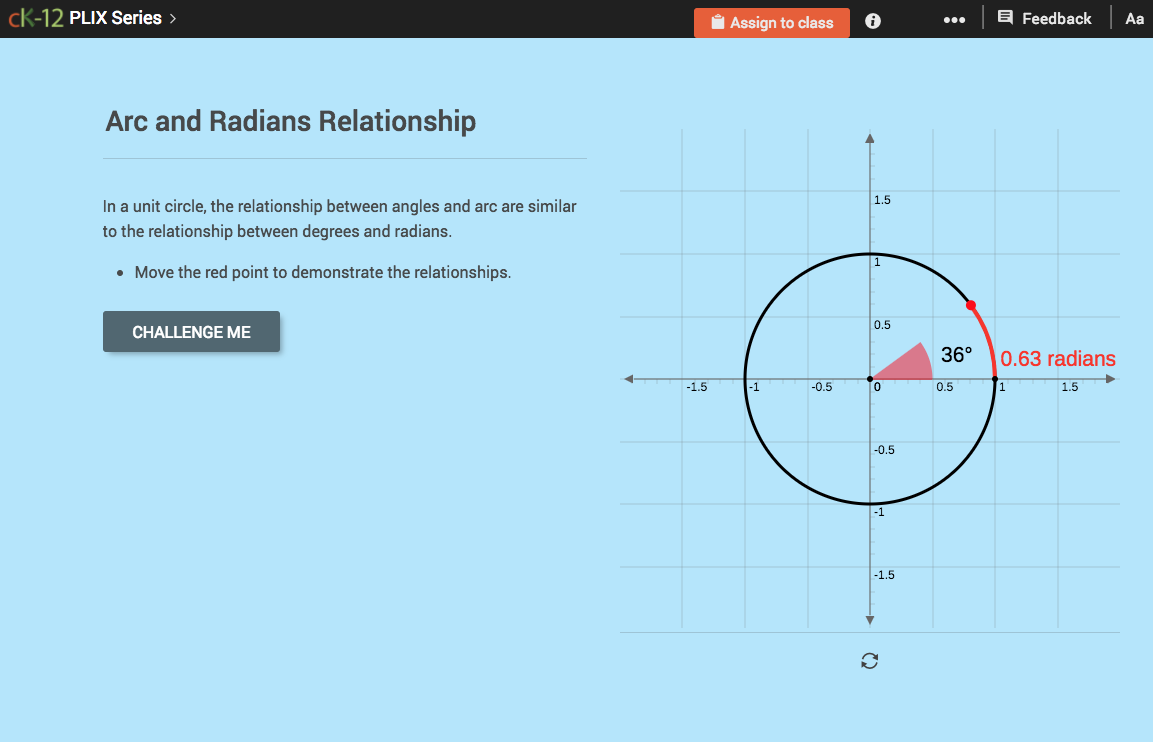Conversion between Degrees and Radians: Arc and Radians Relationship Interactive
