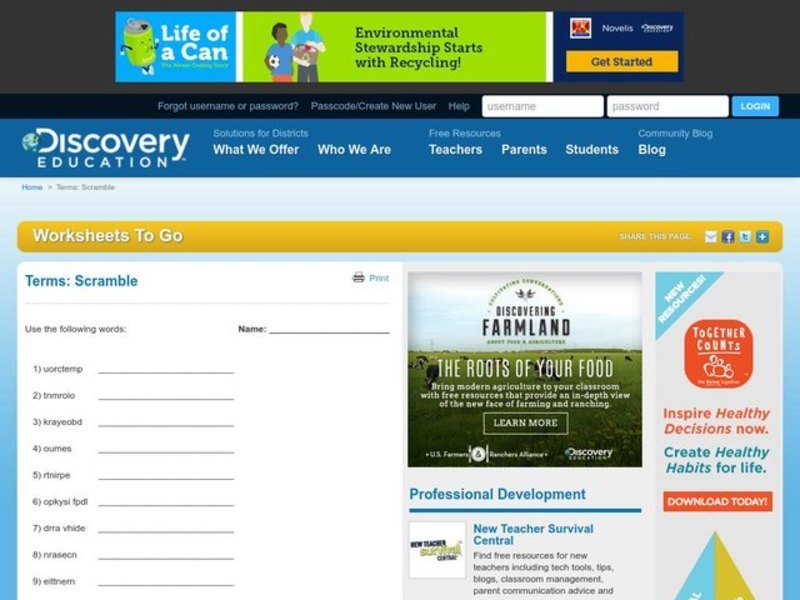 Geography Terms Worksheet