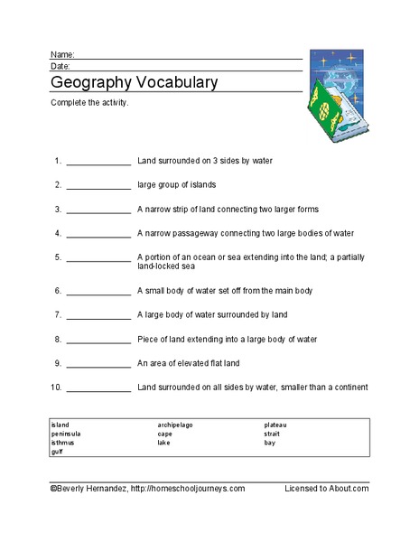 Geography Vocabulary Worksheet