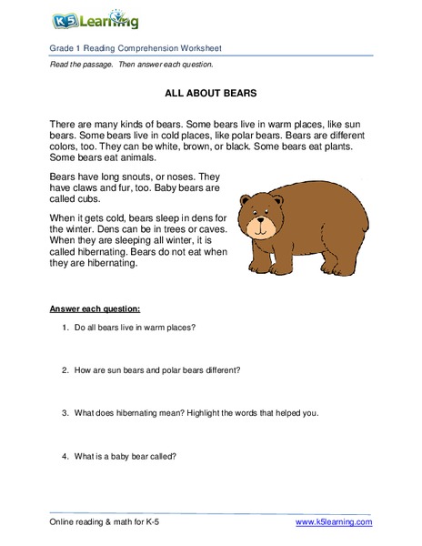 All About Bears Worksheet