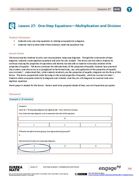 One-Step Equations—Multiplication and Division Lesson Plan