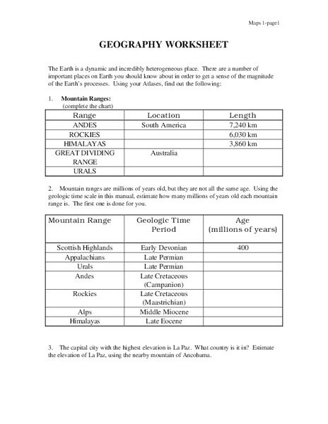 Geography Worksheet Worksheet