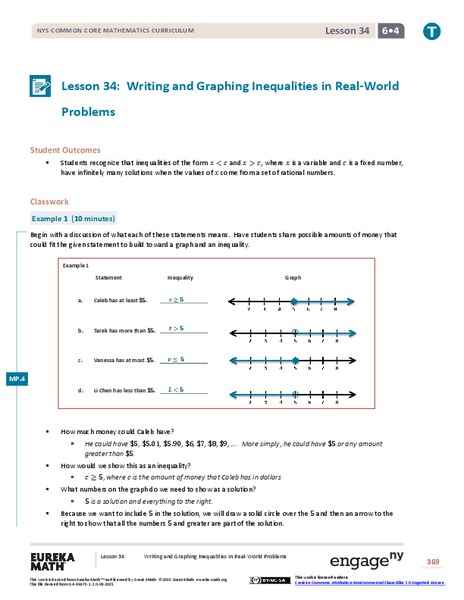 Writing and Graphing Inequalities in Real-World Problems Lesson Plan