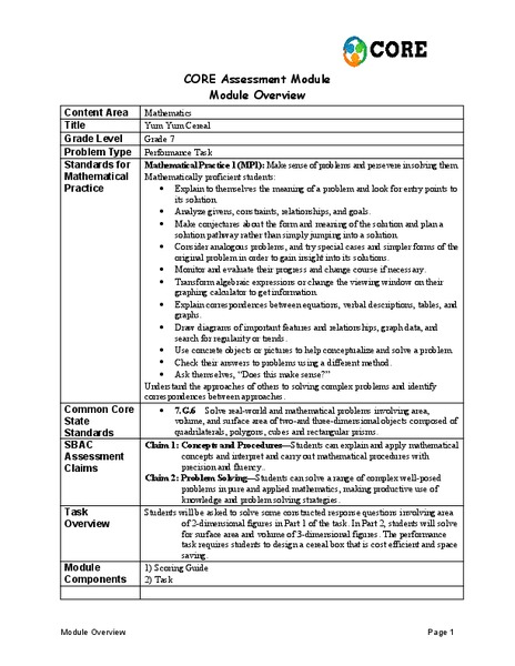 Yum Yum Cereal Assessment