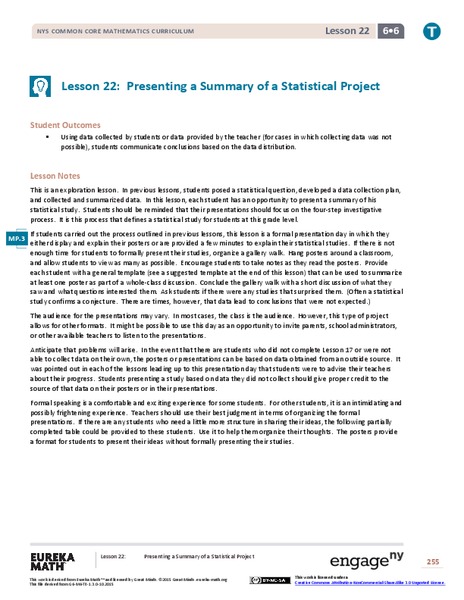 Presenting a Summary of a Statistical Project Lesson Plan