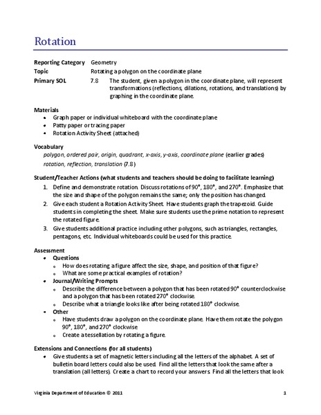 Rotation Lesson Plan