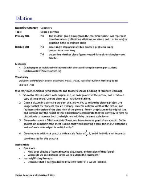 Dilation Lesson Plan