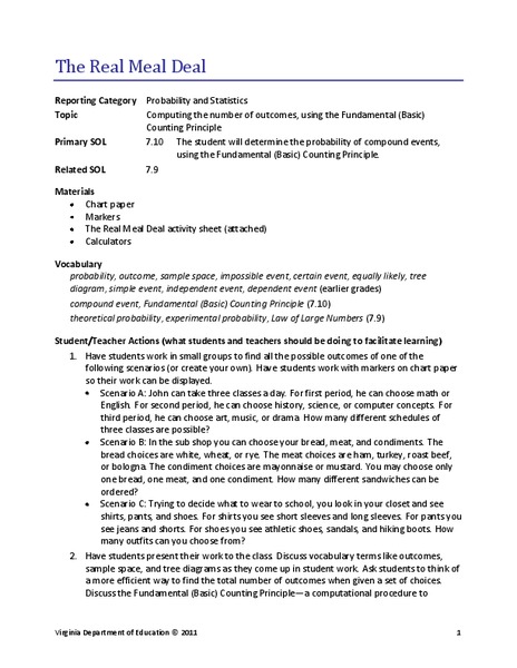 The Real Meal Deal Lesson Plan