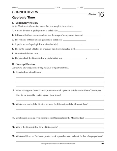 Geologic Time Worksheet