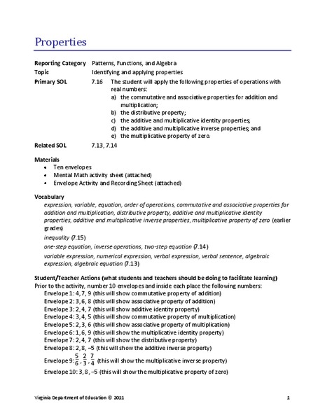 Properties Lesson Plan