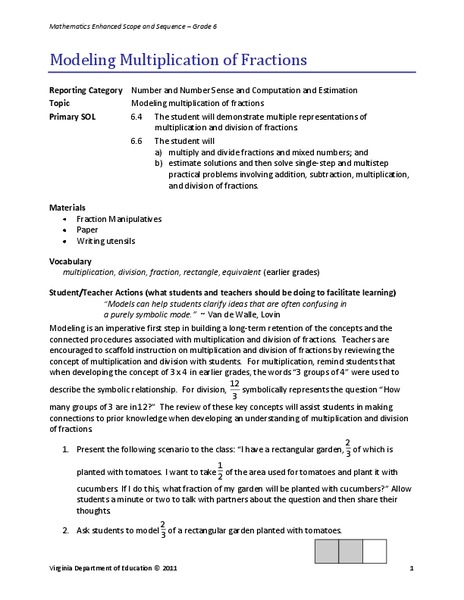 Modeling Multiplication of Fractions Lesson Plan