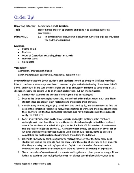 Order Up! Lesson Plan