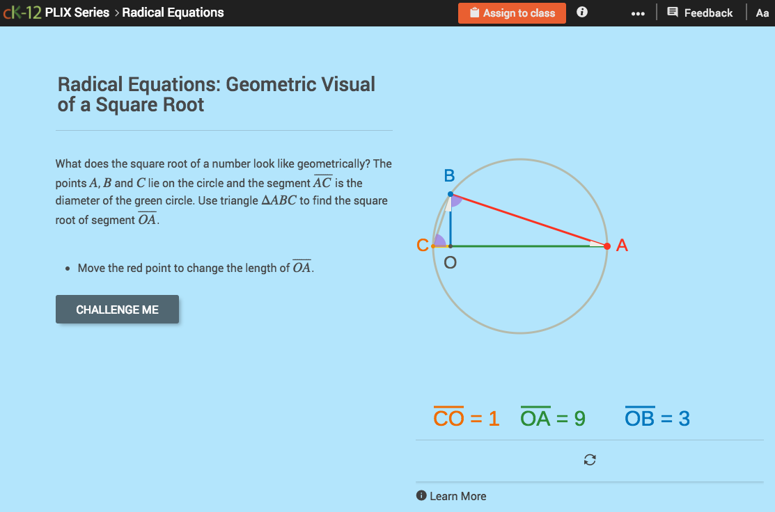 Radical Equations: Geometric Visual of a Square Root Interactive
