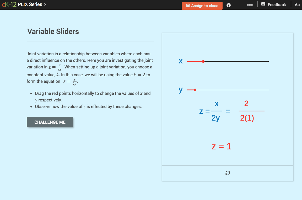 Joint and Combined Variation: Variable Sliders Interactive