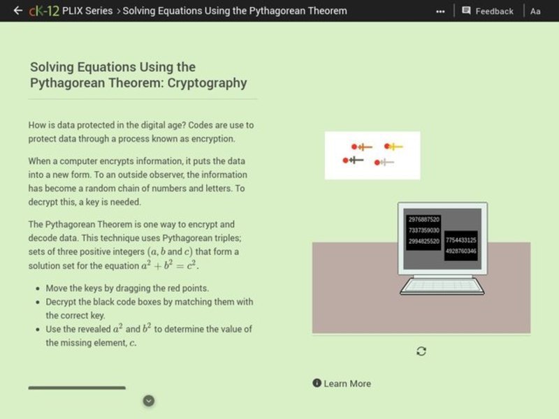 Solving Equations Using the Pythagorean Theorem: Cryptography Interactive
