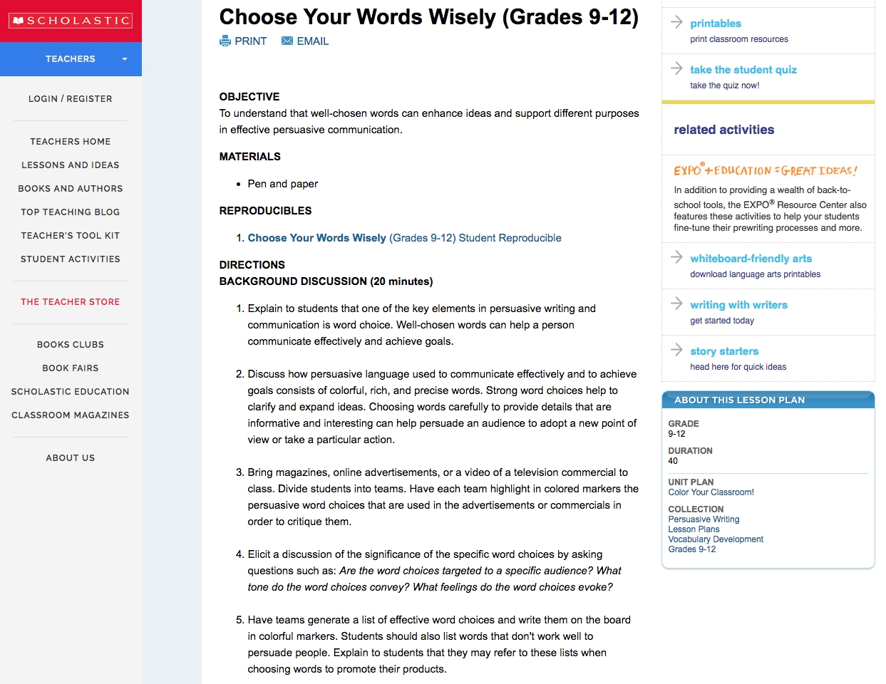 Choose Your Words Wisely (Grades 9-12) Lesson Plan