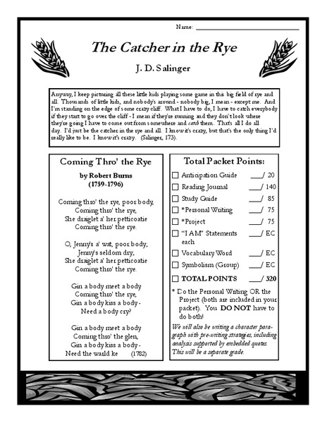 The Catcher in the Rye Worksheet