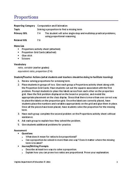 Proportions Lesson Plan