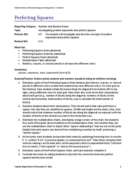 Perfecting Squares Lesson Plan