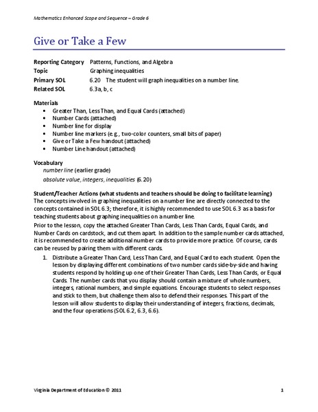 Give or Take a Few Lesson Plan