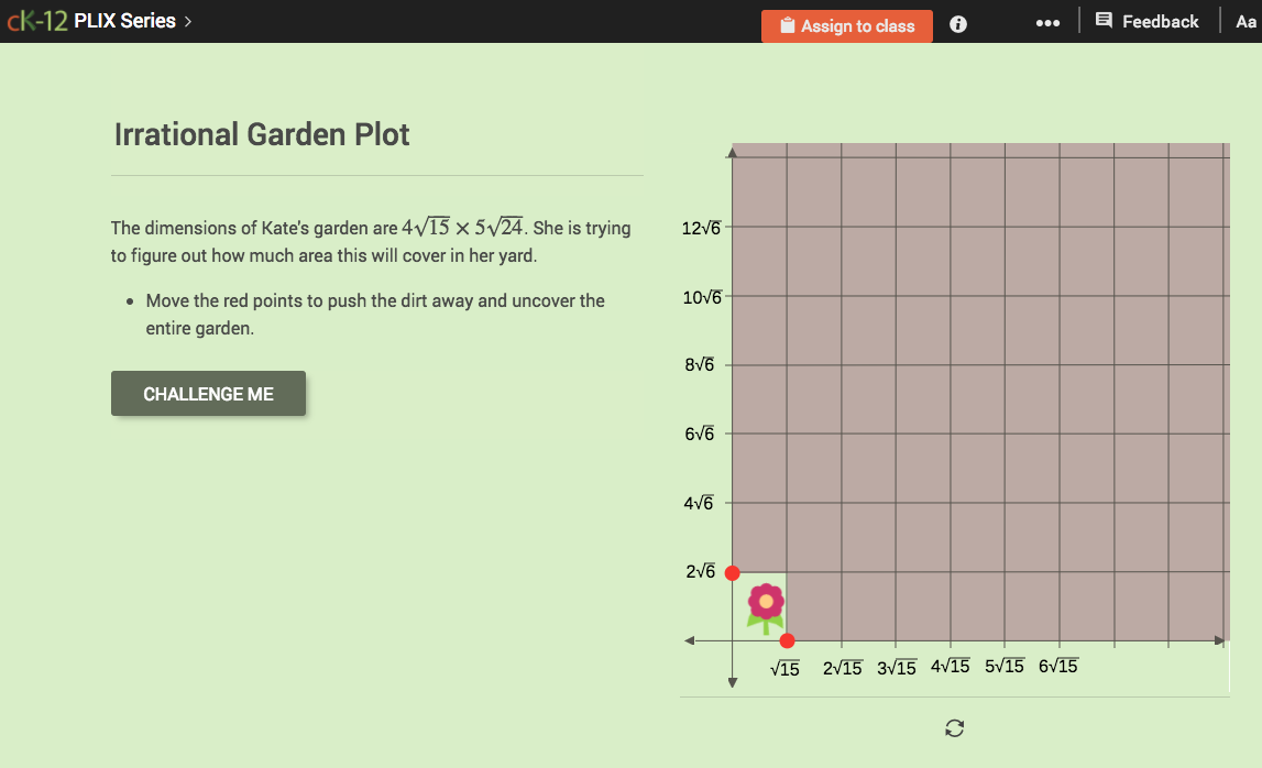 Simplification of Radical Expressions: Irrational Garden Plot Interactive
