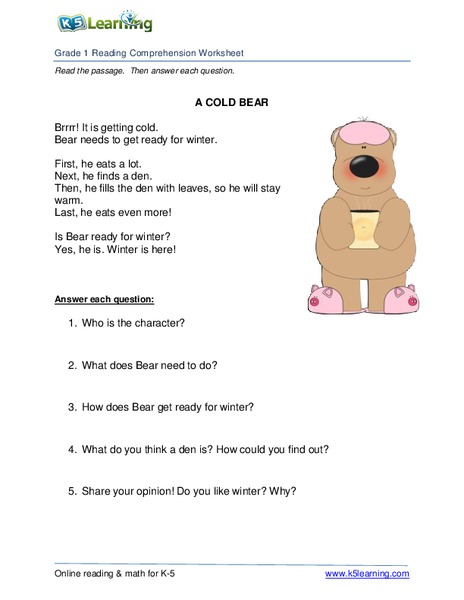 A Cold Bear Worksheet