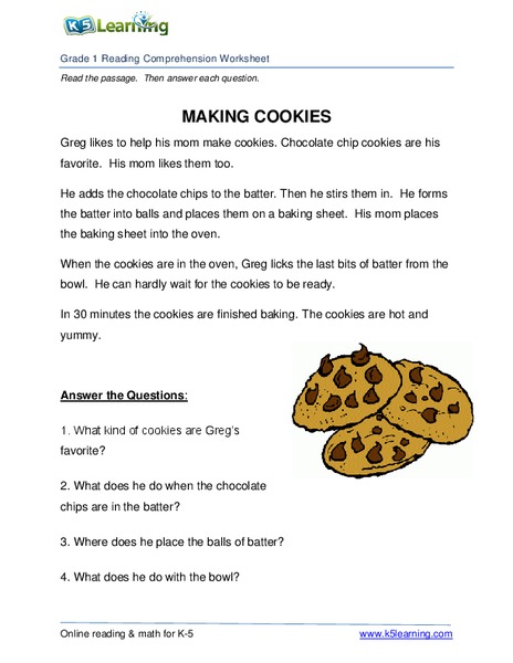 Making Cookies Worksheet