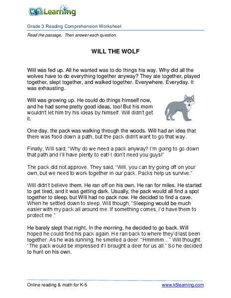 Will the Wolf Worksheet