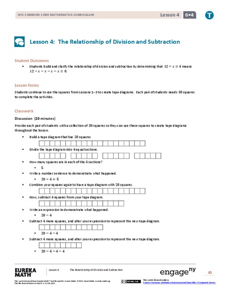 The Relationship of Division and Subtraction Lesson Plan