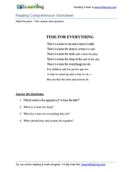 Time for Everything Worksheet